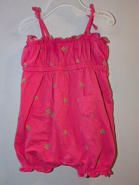 🐢 Chaps Ralph Lauren Baby Girls Hot Pink Turtle Print Sleeveless Romper 9 Month